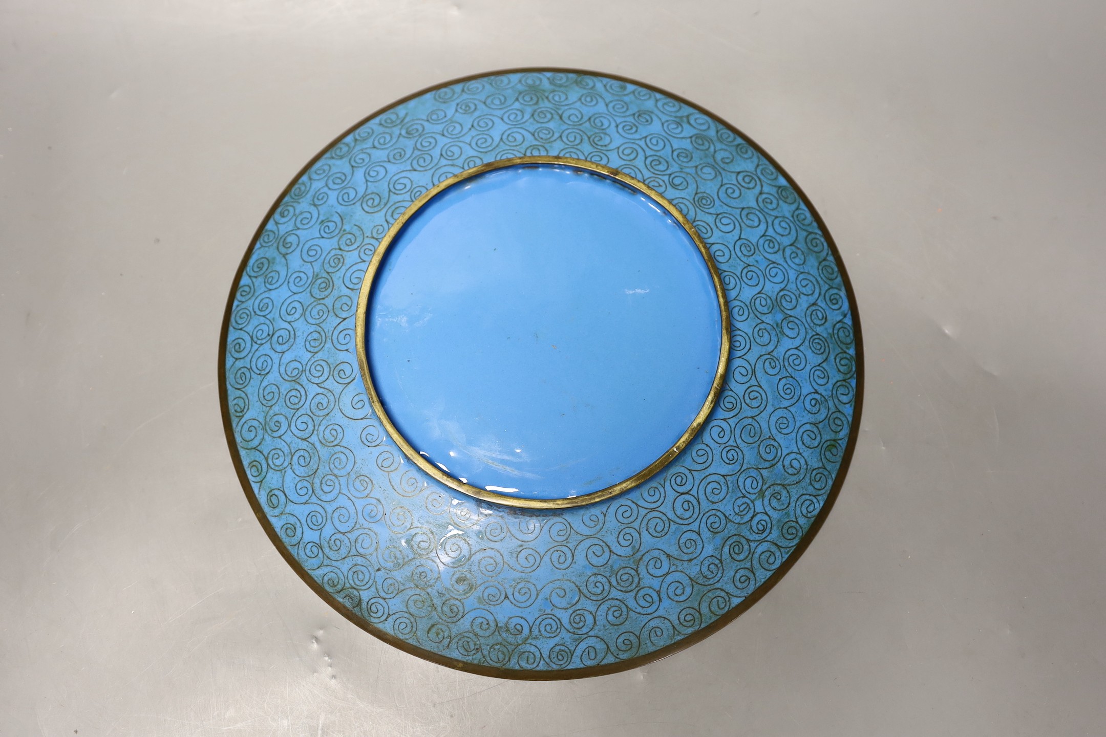 A Japanese cloisonné enamel ‘crane’ dish, 31cm diameter